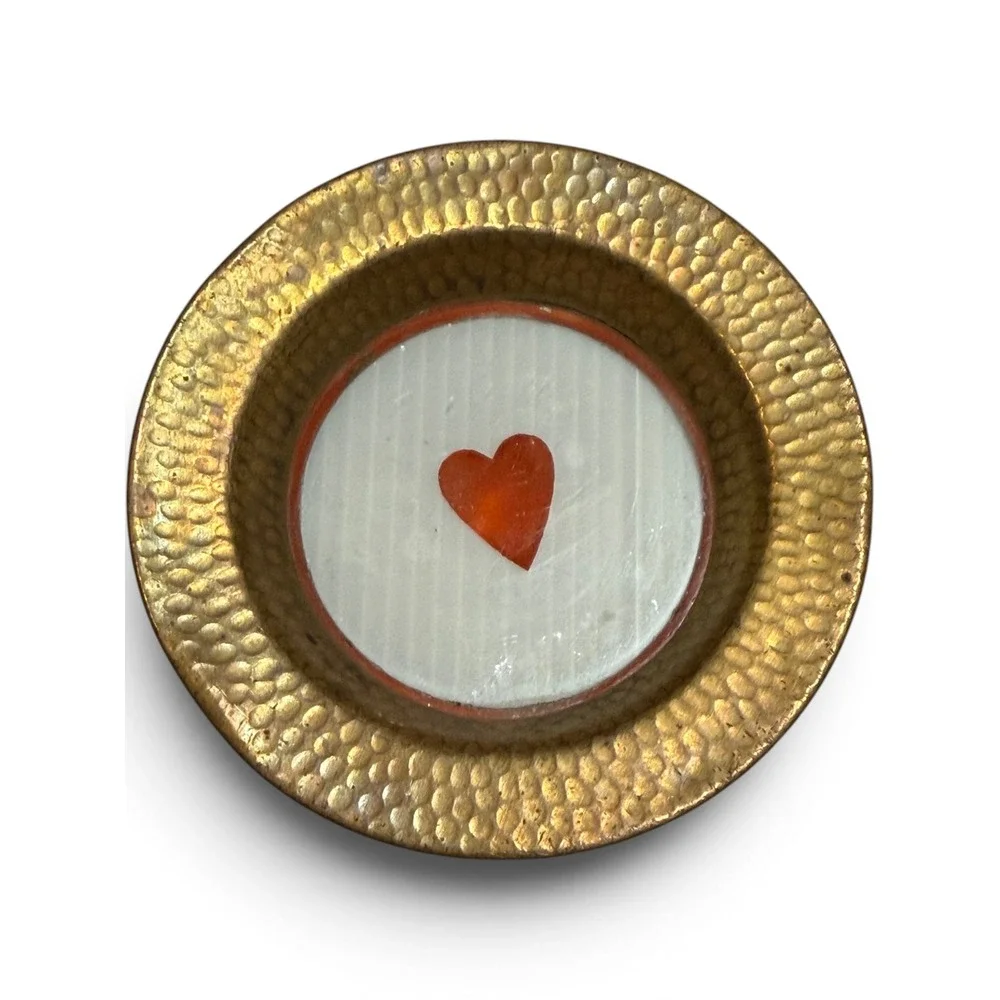 Vintage Playing Card Suit Coasters Set Hammered Brass Glass Gold Poker Game Room